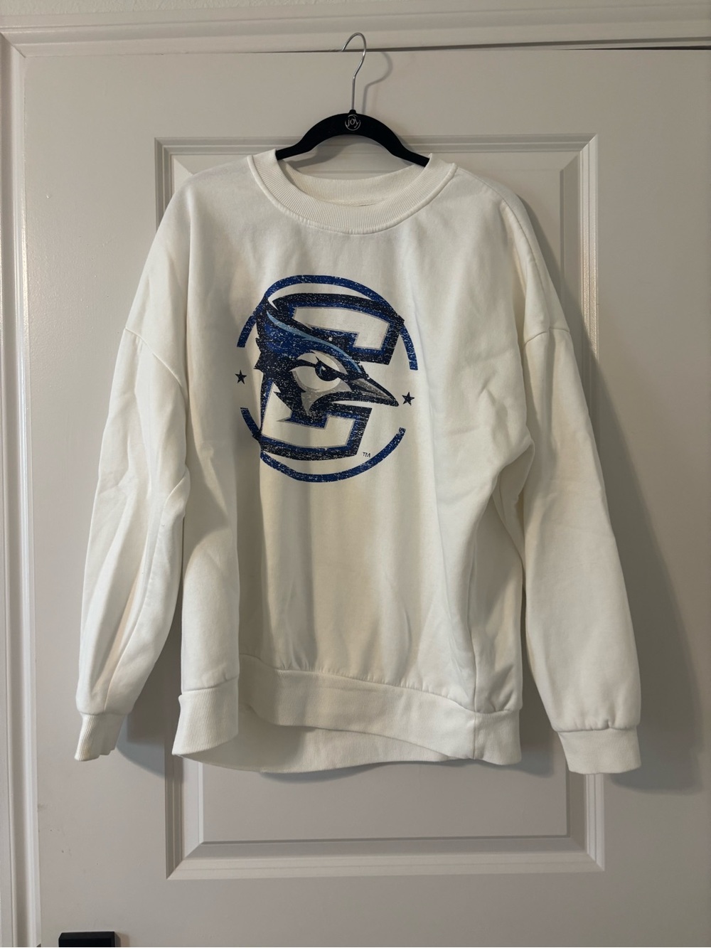White Pullover Sweater with Creighton Bluejays Blue Logo